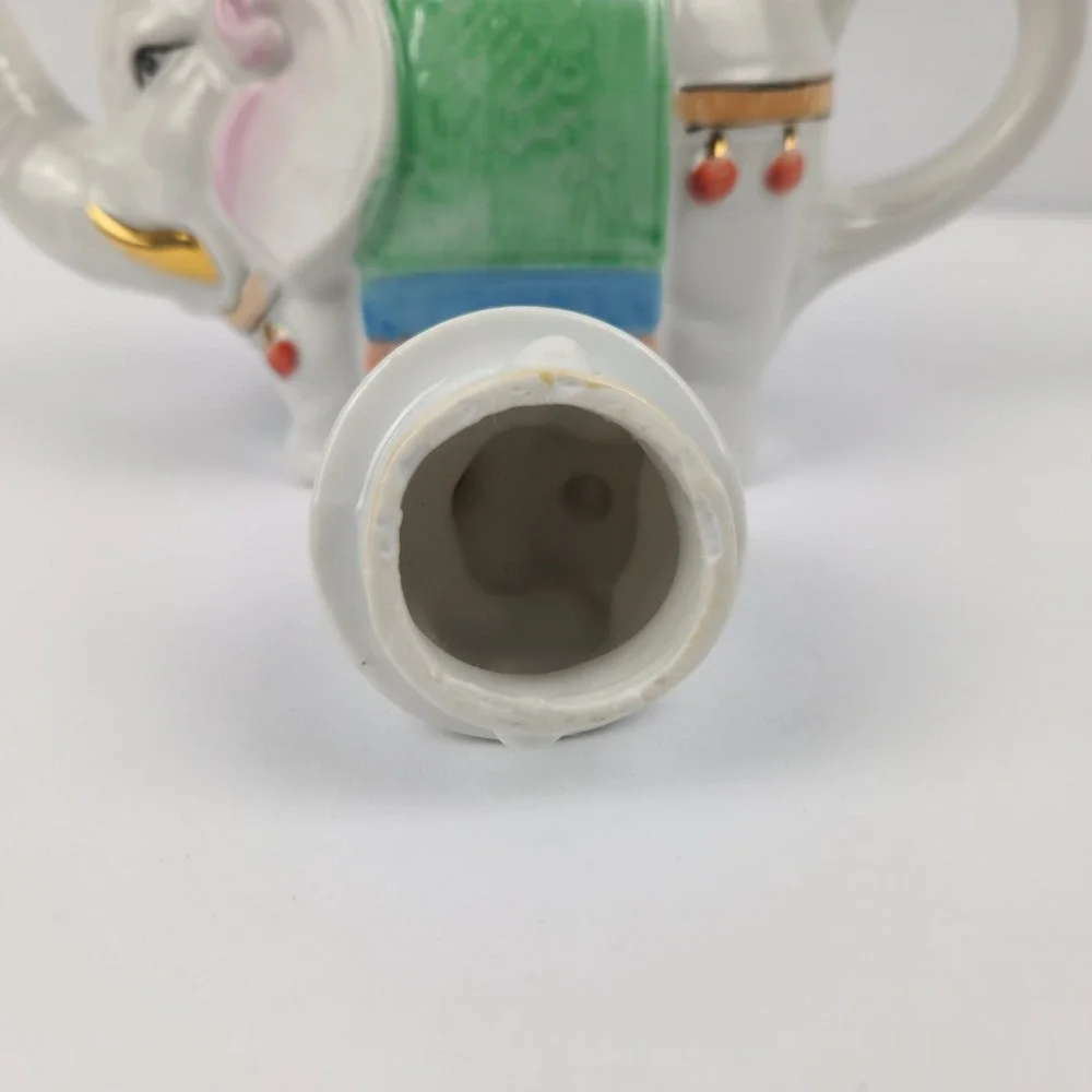 Vintage Elephant Teapot Porcelain Japan Gold Gilt Figural Tea Pot White Elephant